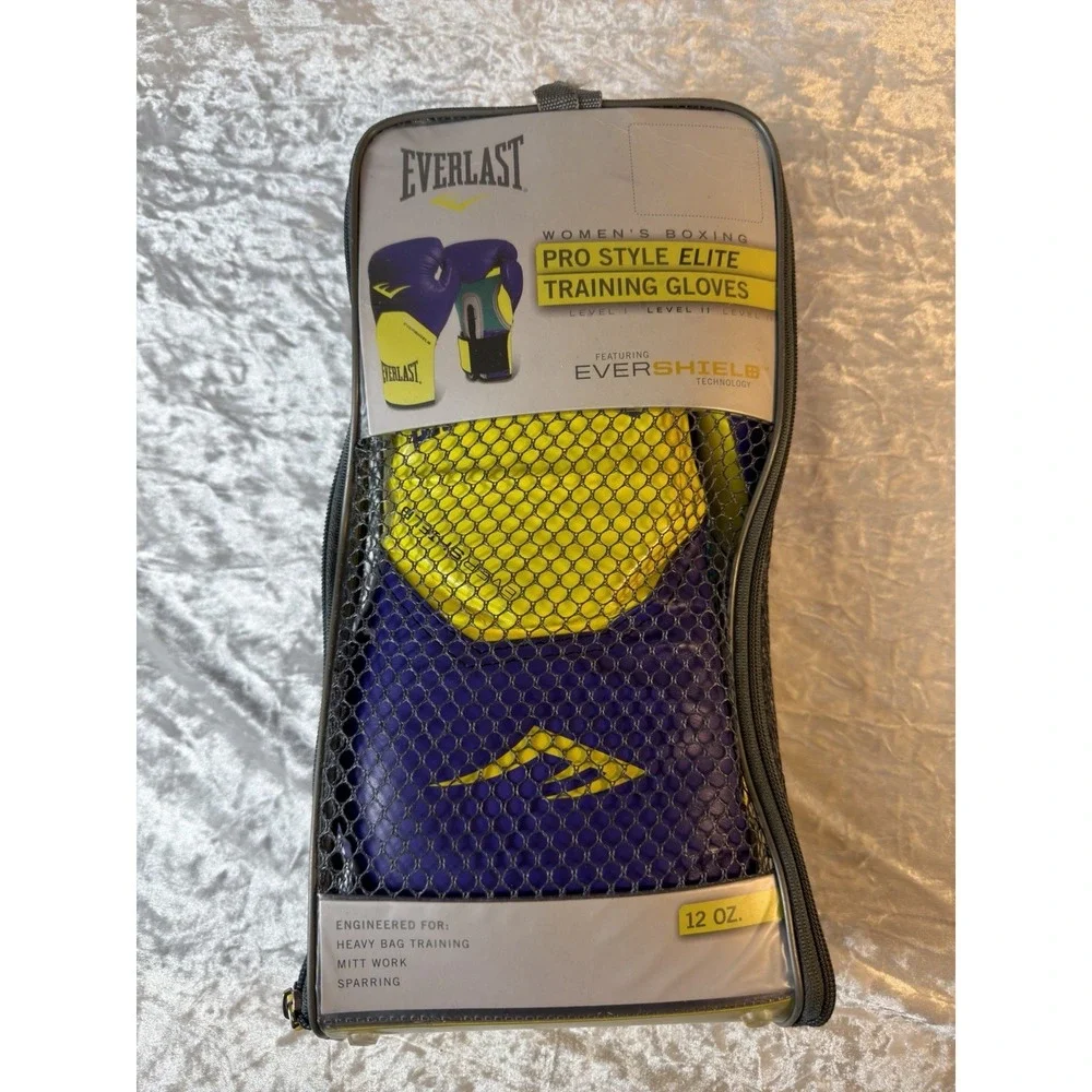 Everlast Pro Style Elite Boxing Gloves 12 Oz Womens Purple Yellow w/ Case